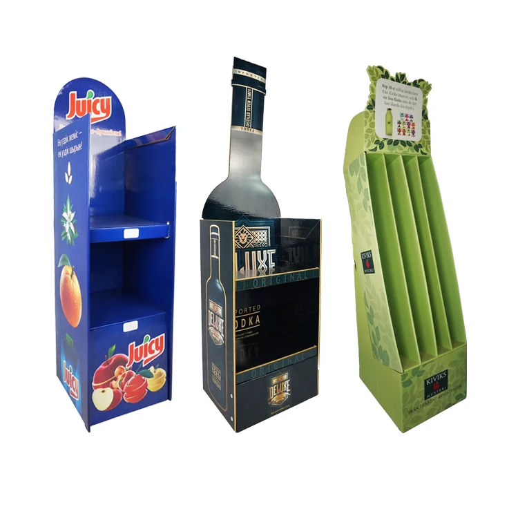 Foldable Cardboard Floor Display Racks Bottle Shape Storage Corrugated Stand for Liquor Retail Shop