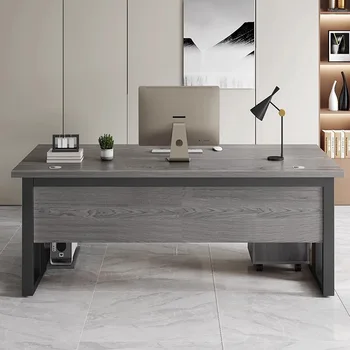 Modern Simple Office Desk and Chair Combination Single Station Boss Desk with Panel Wood Style for Staff Use