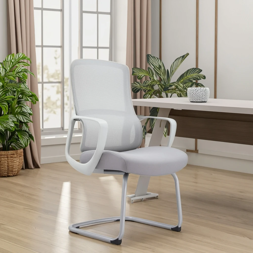 New Arrival JYG-Bell C Gray White Rubber Powder-Coated Springframe Heavy-Duty Corrosion Resistant Steel Frame Office Chair 2