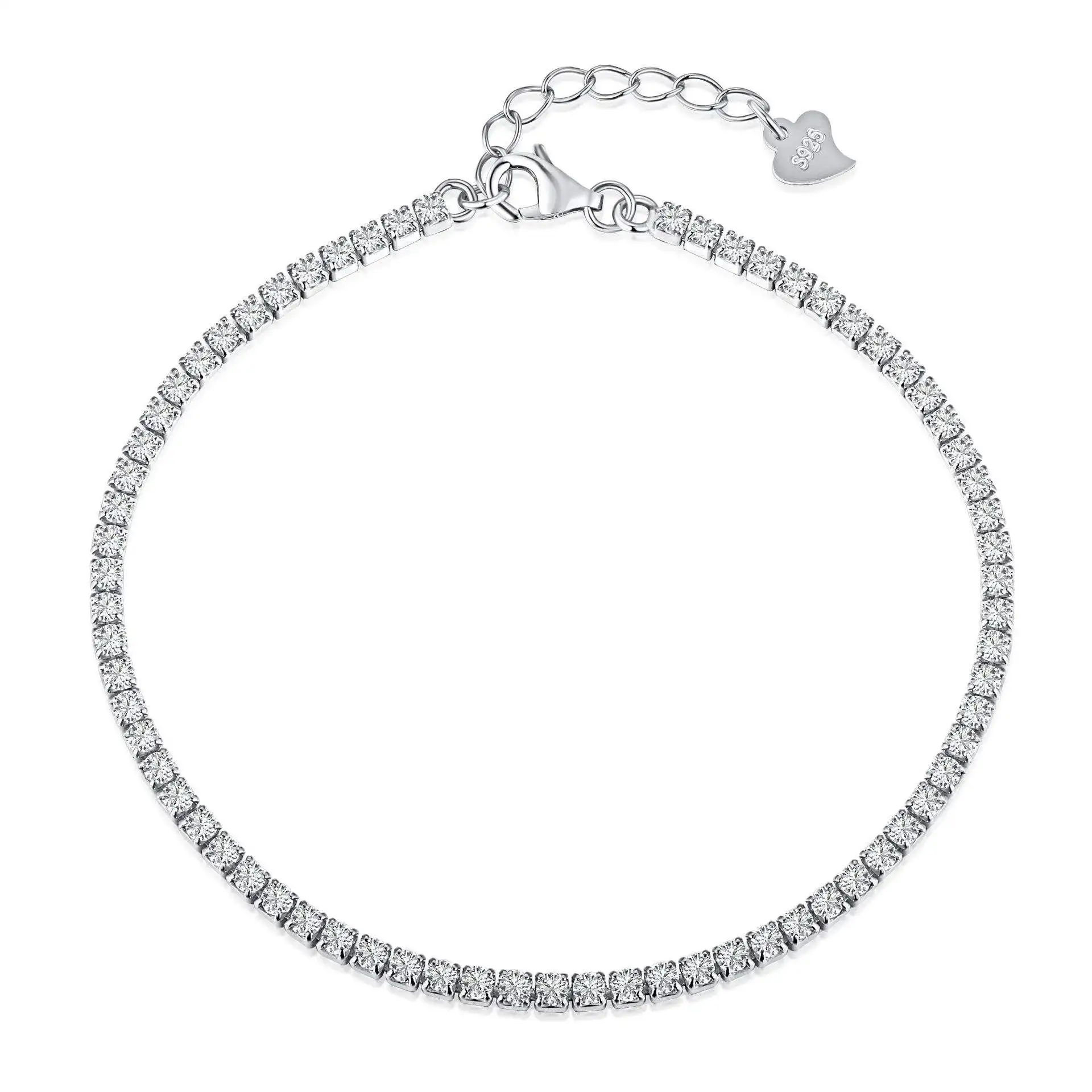Chain S925 Sterling Silver 2 3 4mm Single Row Zircon Diamond Tennis