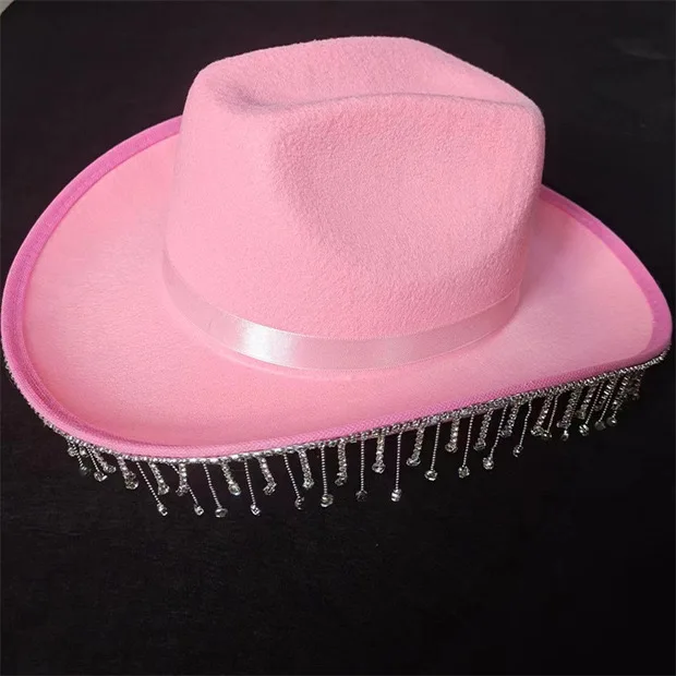 Wide Brim Pink Cowgirl Hat Walmart New Crown Diamond Tassels