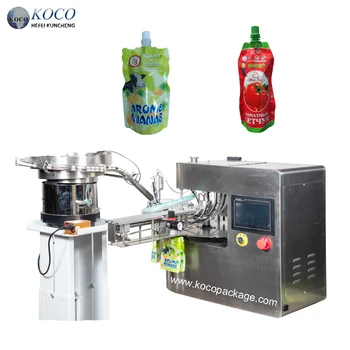 KOCO Automatic Spout Pouch Filling & Capping Machine for Beverages Juices Oils & Honey Plastic Packaging Material