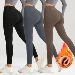 Women's Winter Warm Plush Yoga Pants High Waist Fleece Lined Leggings Pocket Breathable Thick Thermal Leggings Seam-sewn