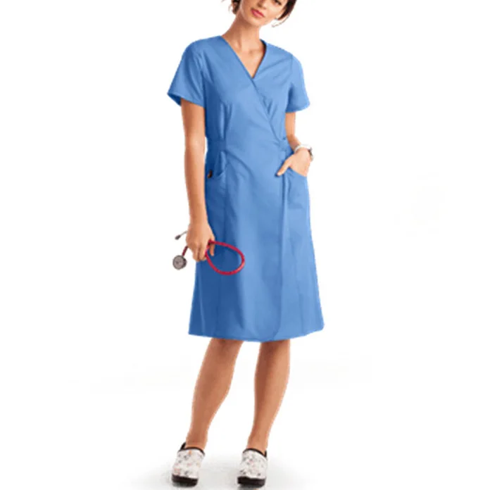 New Product Nurse Uniform Dress Sky Blue Mid-Length Dress for Women