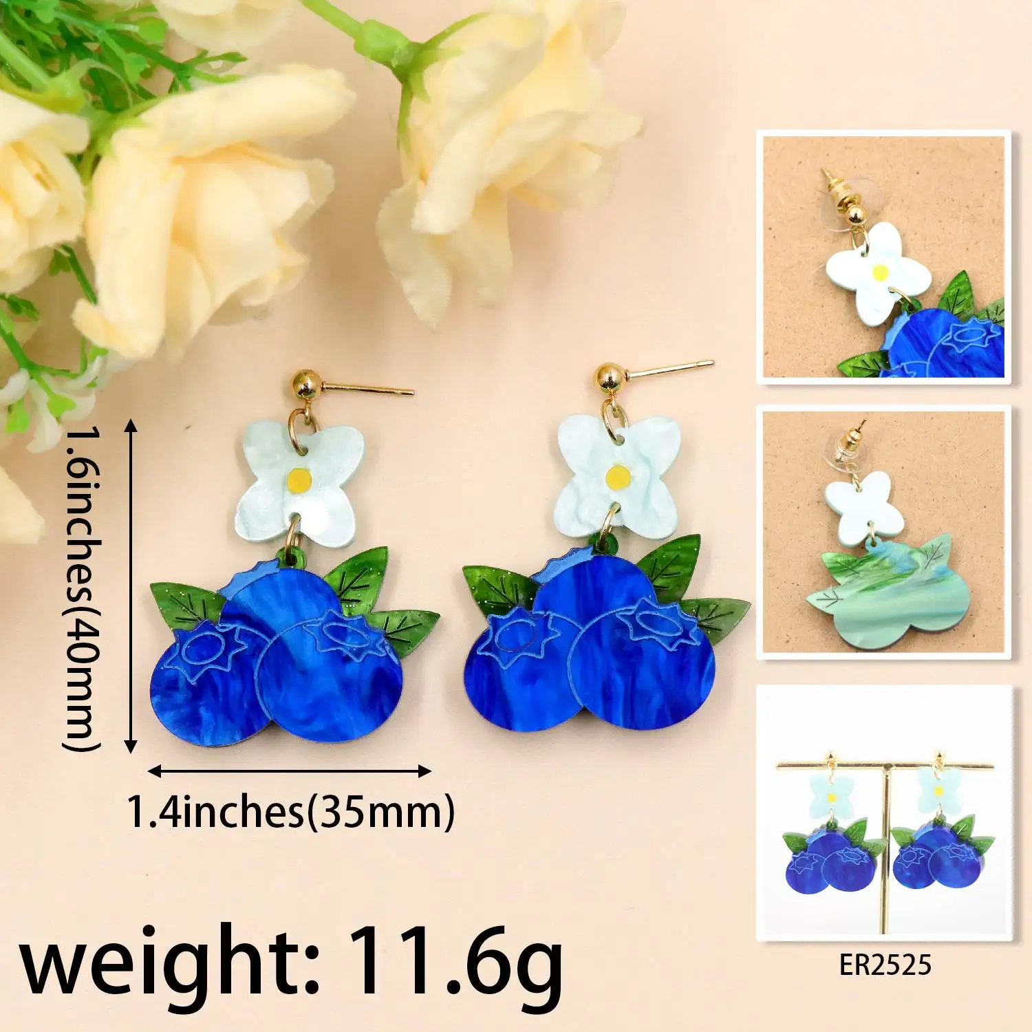 ZSHER2525 Romantic Vintage Summer Drop Earrings Hand Painted Blueberry Laser Cut Acrylic Jewelry for Girls Perfect Gift supplier