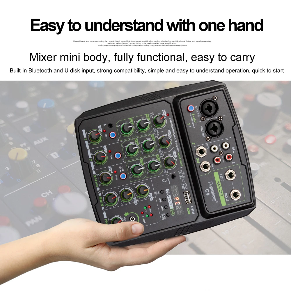 Depusheng C4 Multifunctional Computer Mobile Phone Recording Live 4 Channel Mini Audio Mixer