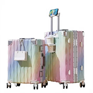 custom logo 20-inch Boarding Trolley Luggage Case New Large-capacity  Travel Case USB Interface Cup Holder Mobile Phone