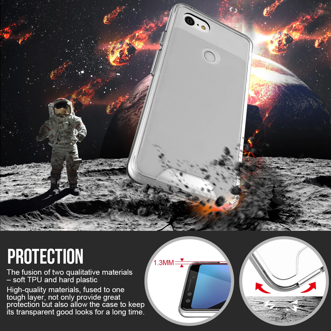 Clear Phone case for Google Pixel 3 Mobile Phone Skin PC TPU Hybrid Transparent Phone Covers for Pixel 3XL 4 5 6 7 Pro