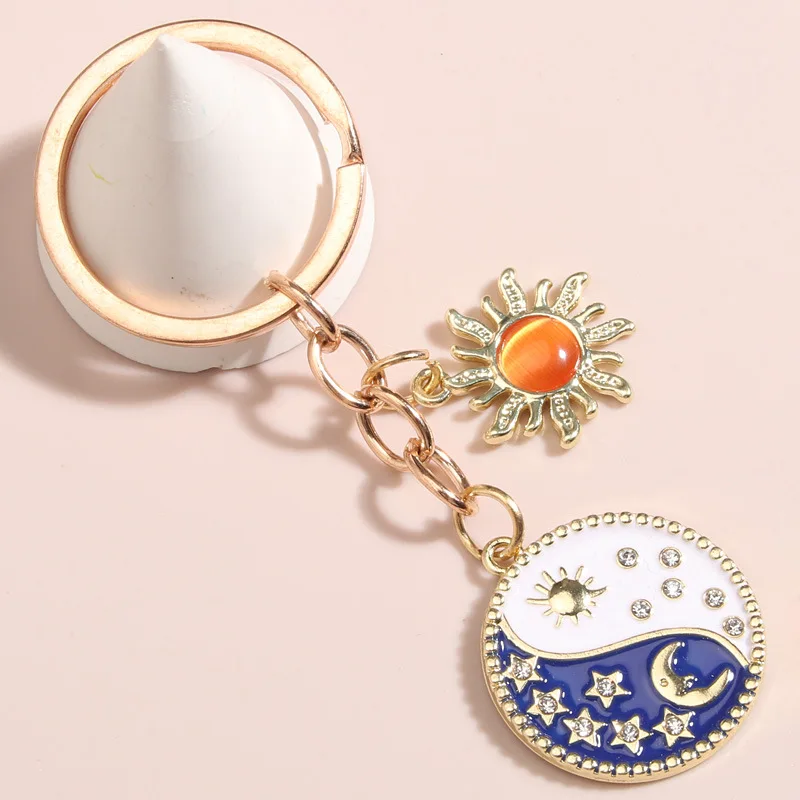 Fashion Keychain Enamel Day And Night Star Moon Sun Charm Key Chain Key ...