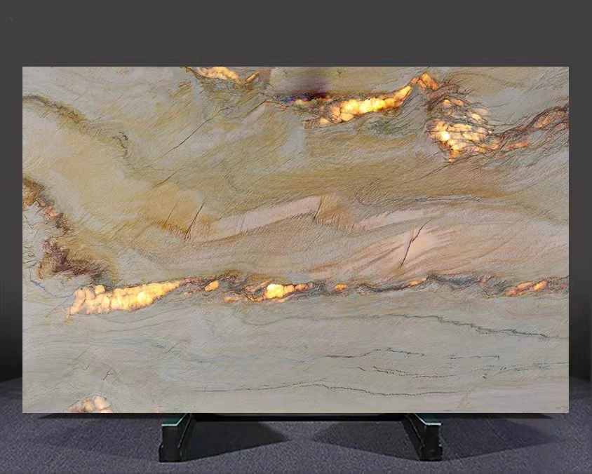 Brazilian Macaubas Fantasy Natural Quartzite Slabs in Bookmatch Wall Tile Top Quartzite Countertop for Kitchen Backlit Wall