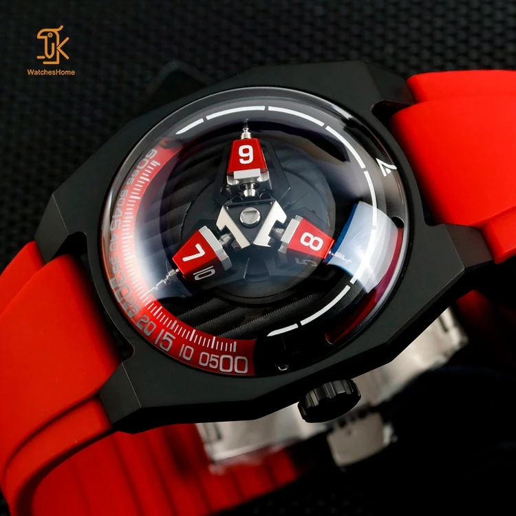 OEM Minimalist Cool Luminous Automatic Rotating Digital Mechanical Watches Black Round Dial Ultra Thin Titanium Dome Wristwatch 222001