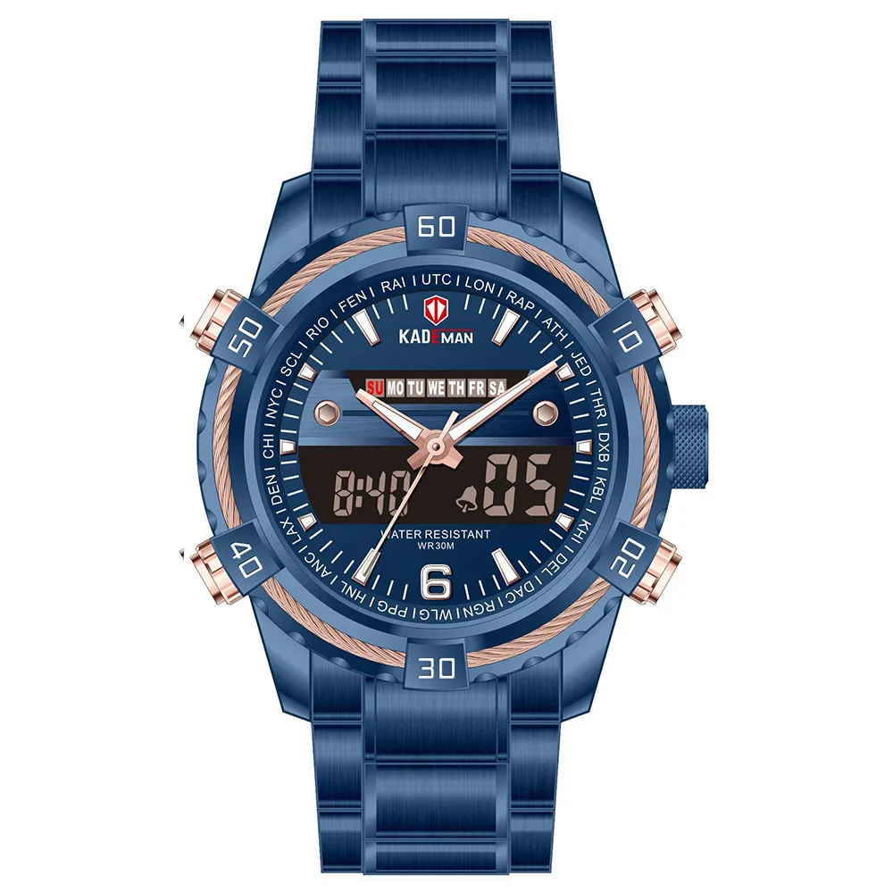 KADEMAN K9049 Men Fashion Stainless Steel Alarm Clock Luminous Display  Waterproof Watch Dual Display Digital Watch | Waterproof watch, Digital  watch, Mens fashion