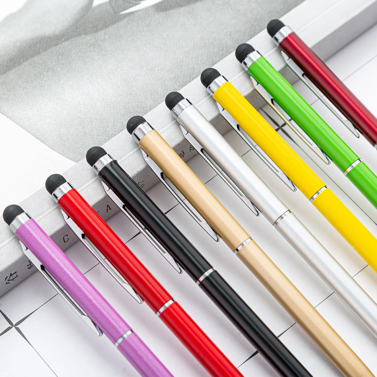Multifunction Metal Aluminum Touch Screen Ball Point Pen Custom Logo Slim Black Stylus Touch Pen for Phone and Tablet PC