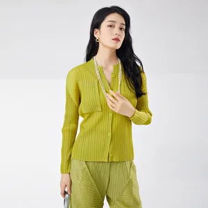 Women's Elegant Pleated T-Shirt Jacket Wholesale Sales High Quality Vintage Style Elastic Printed Loose Casual Top for Ladies