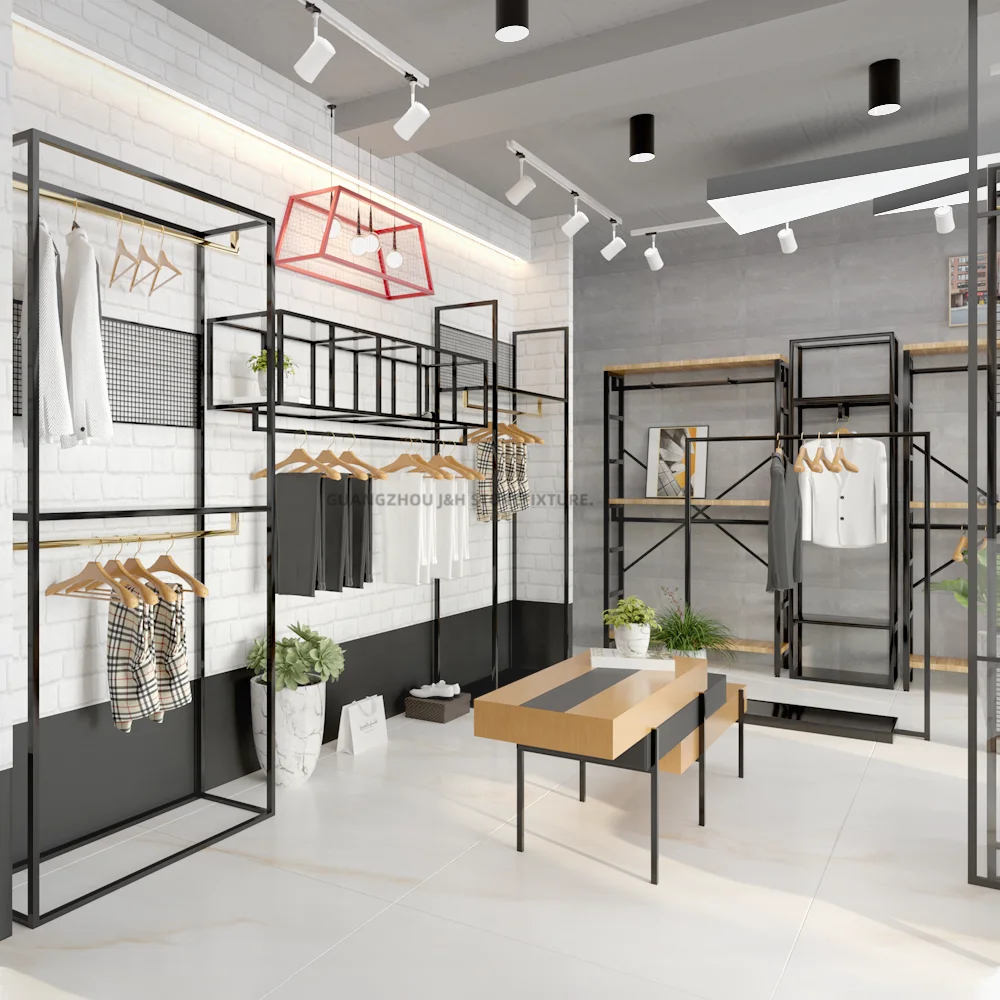 Multifunctional Boutique Furniture T Shirt Display Racks Clothing Stand Metal Garment Clothing Racks for Store Men