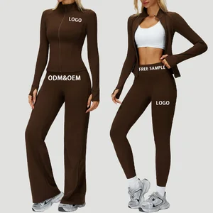 Wholesale Fitness Clothes for Gym Wear Women Sets 4 Pieces Yoga Jackets Workout Leggings Sports Bras Top Sportswear Set