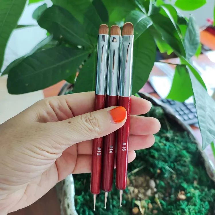 Red Wooden Handle Doubleended Nail Art French Brush Customize Logo And Crimped Nail Brush 10