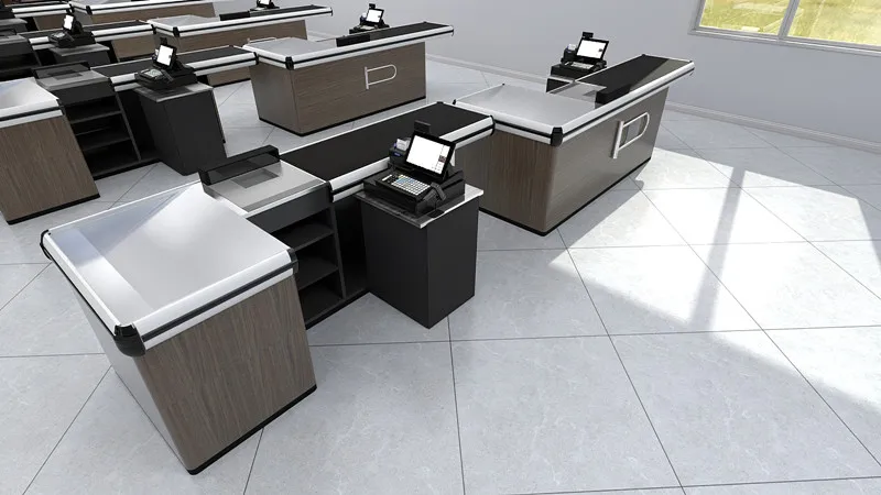 高速自動レジカウンターステンレス鋼電気レジスーパーマーケット