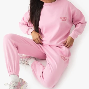 Custom Autumn Casual Letter Heavyweight  Fleece Embroidered Sports Oversized Crewneck Women's Sweatshirt Set