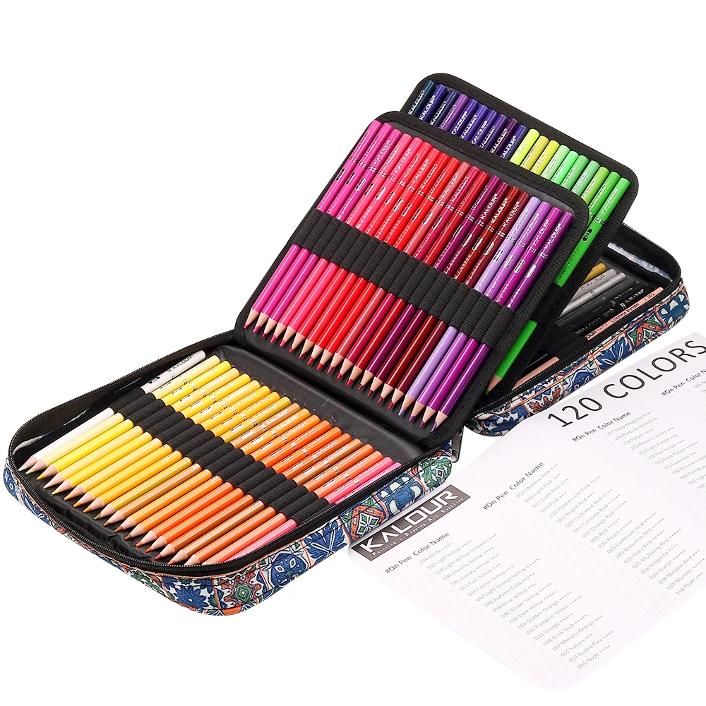 Kalour Art Supplies Premium 126Pcs Colored Pencil Set in Nylon Bag with Vibrant 120 Color Pencils  for Sketching and Drawing