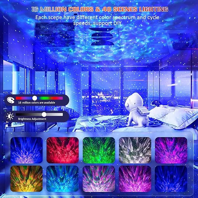 Spazio nebulosa stellato proiettore per cani con telecomando, Bluetooth, rumore bianco, luce notturna intelligente per bambini adulti sala giochi decorazione del soffitto