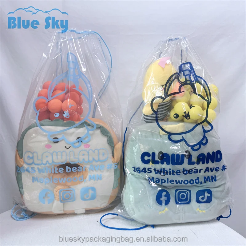 Number One Sales Made in China Large Capacity Drawstring Storage Bag Bear Plush Toy Doll Transparent Plastic Pvc Dust Backpack