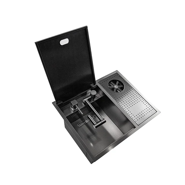 Handmade Western Mini Basin Single Kitchen Island Nano Bar Sink Square for Coffee Shops Tea Shops Four Holes for Coffee Milk Tea
