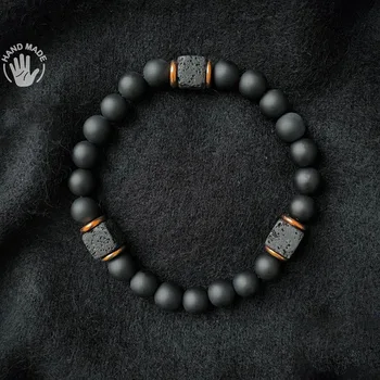 8mm Mens Matte Black Agate Onyx Bead Bracelet Natural Cube Lava Stone Rock Gemstone Beaded bracelets