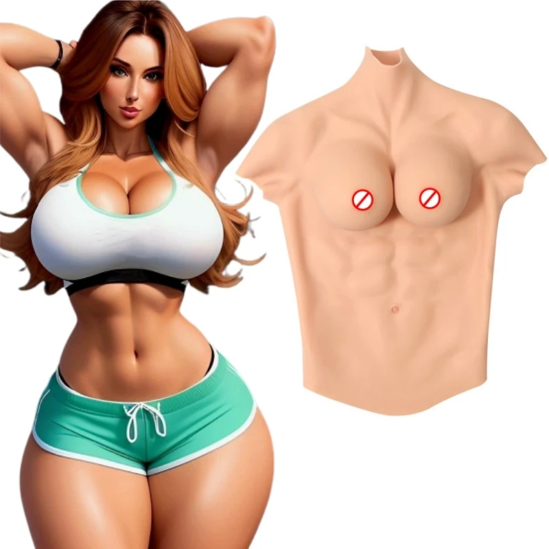 F Cup Size Simulation Fake Boobs Realistic Artificia Silicone Muscle Chest With False Sexy Breast for Drag Queen CD Men to Women