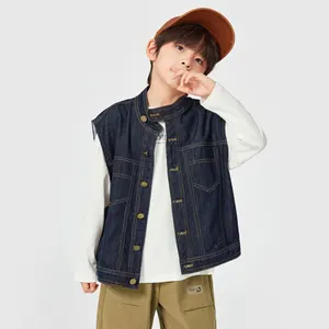 Custom Standing Collar Waistcoat Spring Vest for Children Outwear Girls and Boys Denim Tank Top Jacket Clothes for Kids