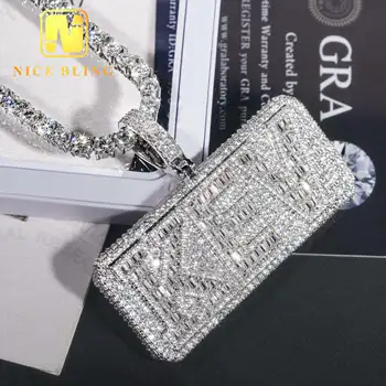 Custom Made Pendants Iced Out Letter Baguette Diamond Hip Hop Men 925 Sterling Silver Moissanite Pendant