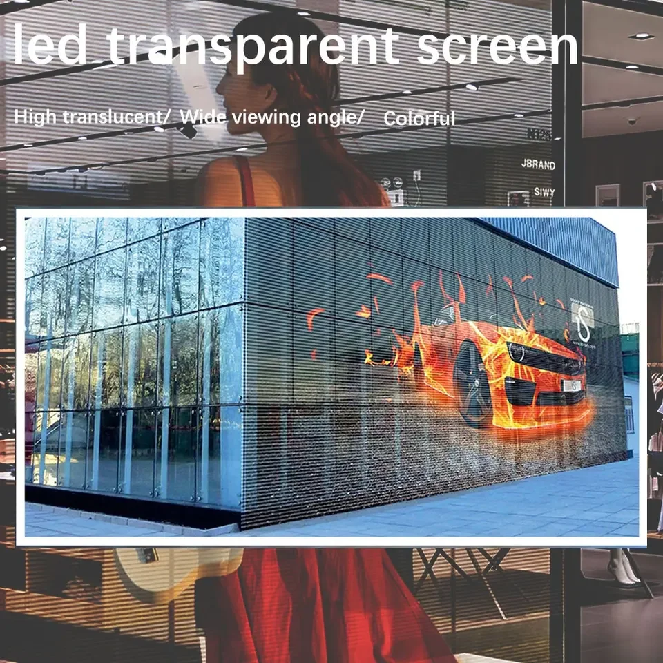 Video Screen Transparent High Resolution Glass Window Full Color Video Moving Advertising Led Wall Indoor Outdoor SDK 16 RGB