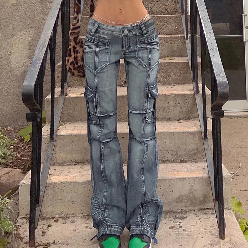 y2k street hip hop collages casual patchwork mom jeans