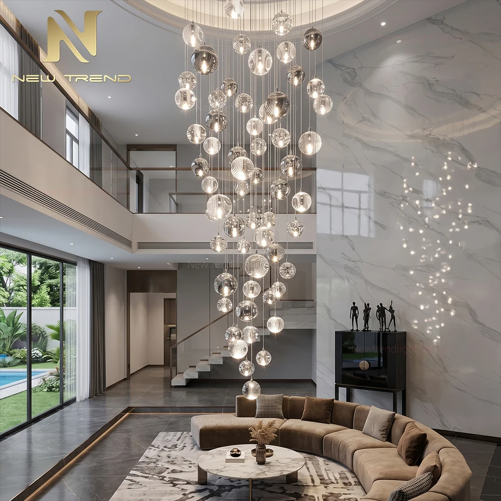 ثريا LED فاخرة متدرجة نموذج cpl-519 – إضاءة نحتية مخصصة لسلالم الفيلات، ثريا LED كبيرة الحجم ومخصصة
