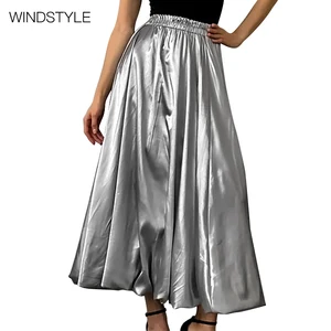 OEM/ODM Autumn Winter New Satin Ball Skirt for Women Design Feeling Coated Silver Embroidered Floral Pattern Empire Print Waist