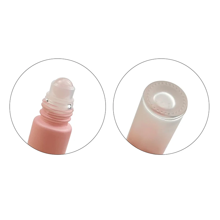 10ml Essential Oil Roller Bottle 5ml Gradient Pink Glass Oil Roll on Bottles with Paper Box Carton for Cosmetic Packaging