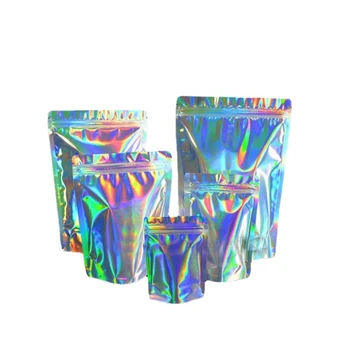 Stand Up Pouch Plastic Holographic Bag Frosted Zip Lock Small Food Grade Bag Mini Custom Print Jewelry For Oat Smell Proof
