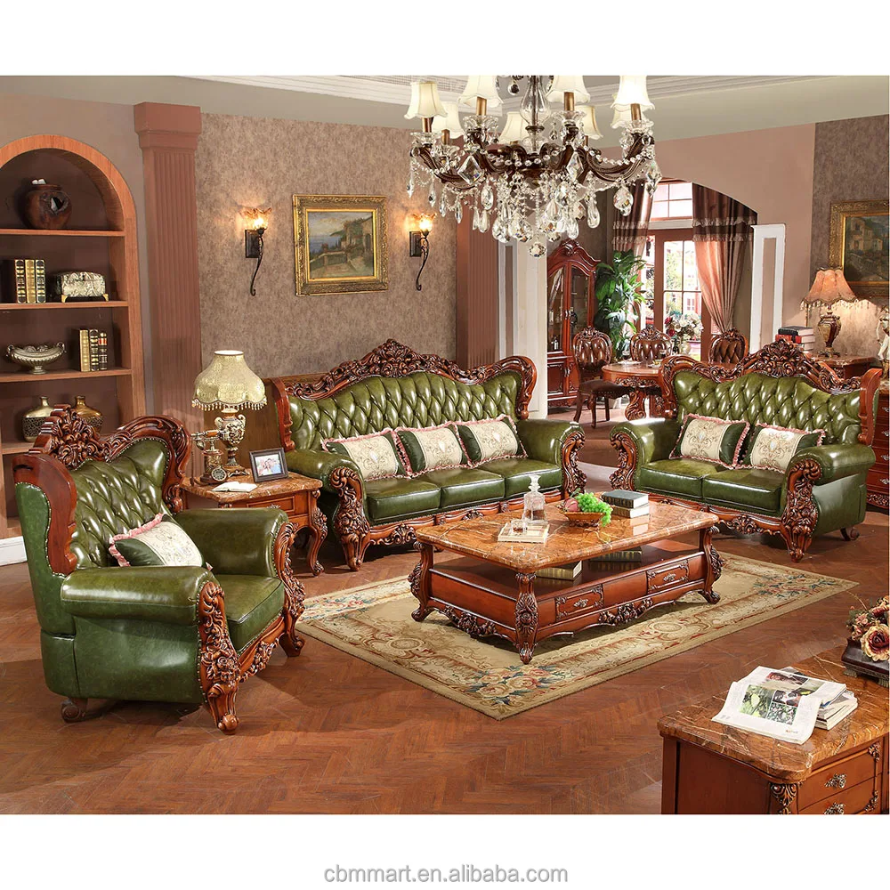 Antique Furniture Top Grain Genuine Leather Living Room Sofas Set For ...