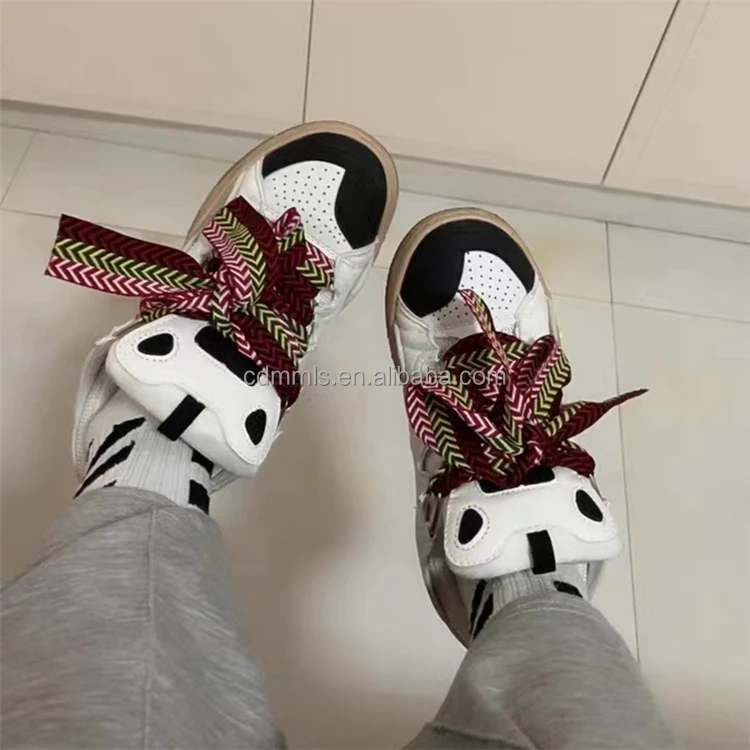 Women's low heel sneakers personalized color contrast casual fashion shoes lace up flat bottom custom large women's shoes