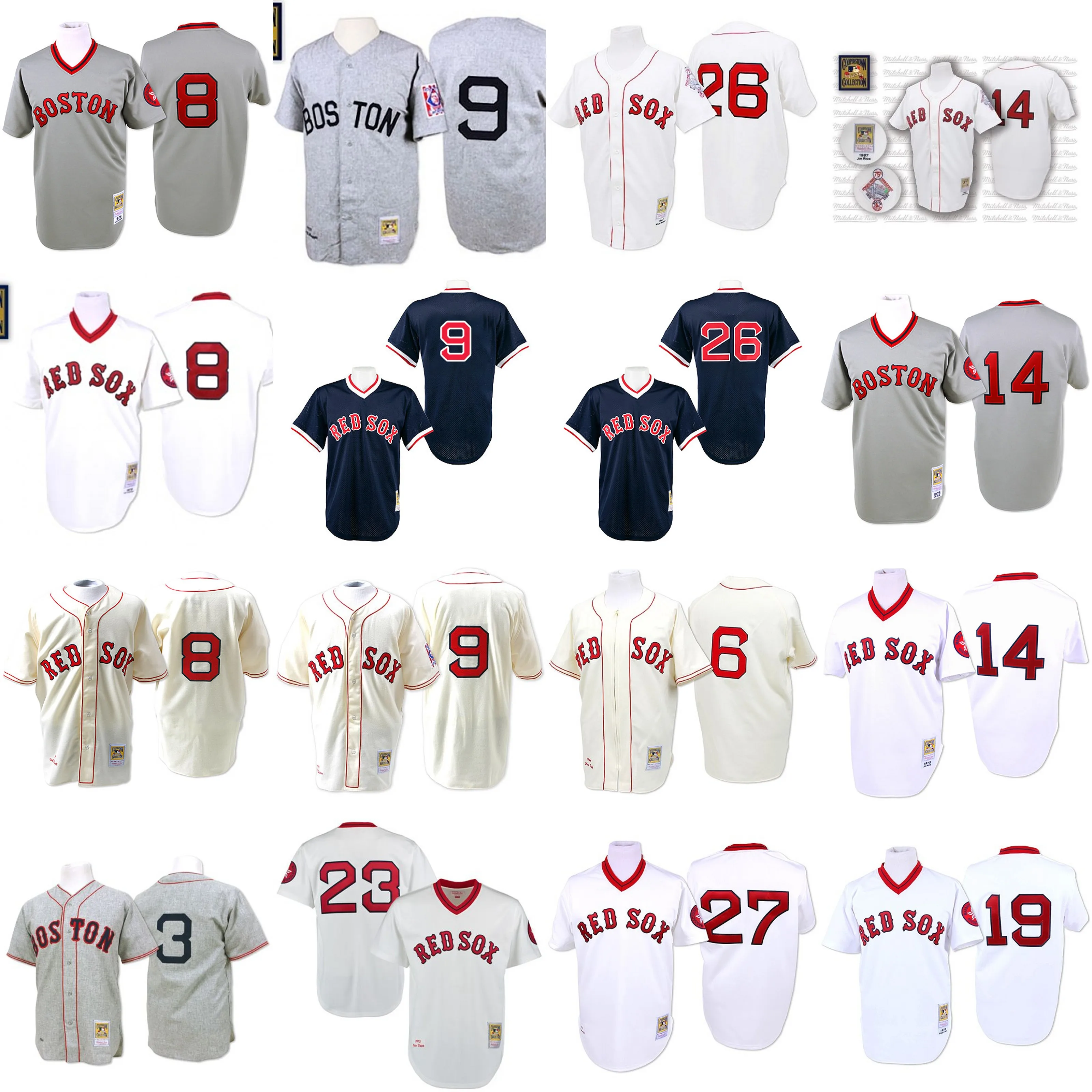 Wholesale Boston Men's 1939 Red Sox 9 Ted Williams 3 Jimmie Foxx 8 Carl  Yastrzemski 14 Jim Rice 26 Wade Boggs Grey Throwback Jersey From  m.
