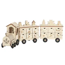 Wooden Christmas Train Advent Calendar with 24 Drawers and Movable Wheels for Christmas Festive Home Decoration and Gifts