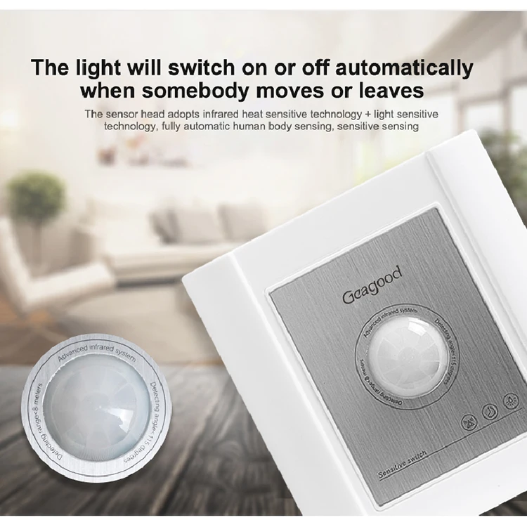 Geagood Human Motion Sensor Switch Occupancy Sensor Light Wall Switch 220v PIR Sensor Switch