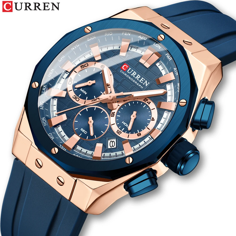 drencromの② Reloj CURREN 8464 para hombre, cronógrafo multifuncional y