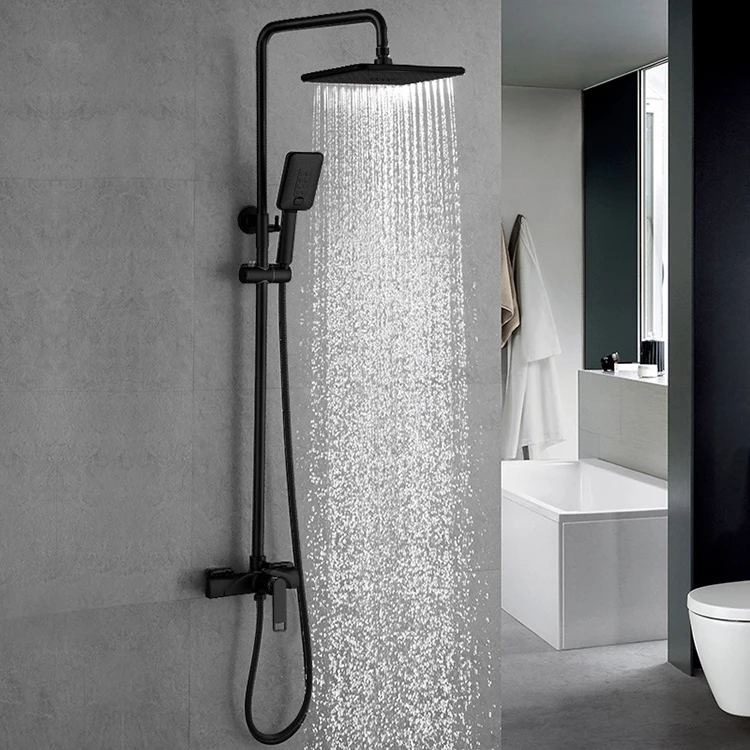 Sistema de ducha expuesto bañera de baño sistema de ducha de baño de latón cromado negro