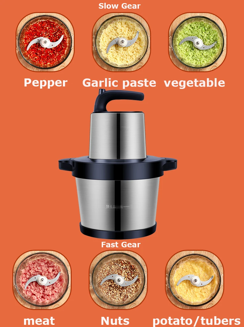 8830 Motor EMC Approved 6L 1000W Mini Electric Kitchen Equipment Universal Kitchen Blender Meat Grinder Chopper Household Metal