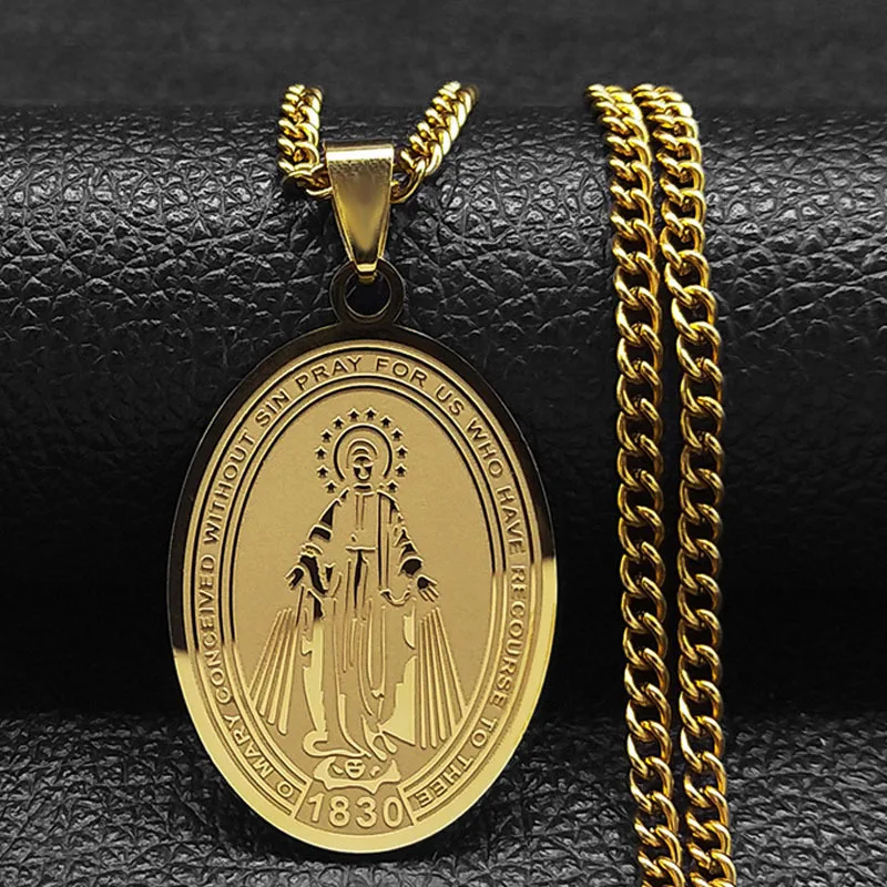 Non Fade Full Stainless Steel Virgin Mary Pendant Necklace Gold Plated ...