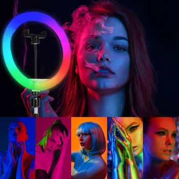 2022 Dimmable 10 Inch 16 Color Photography Lighting Led RGB Ring Light,ring Light with Tripod Stand product image