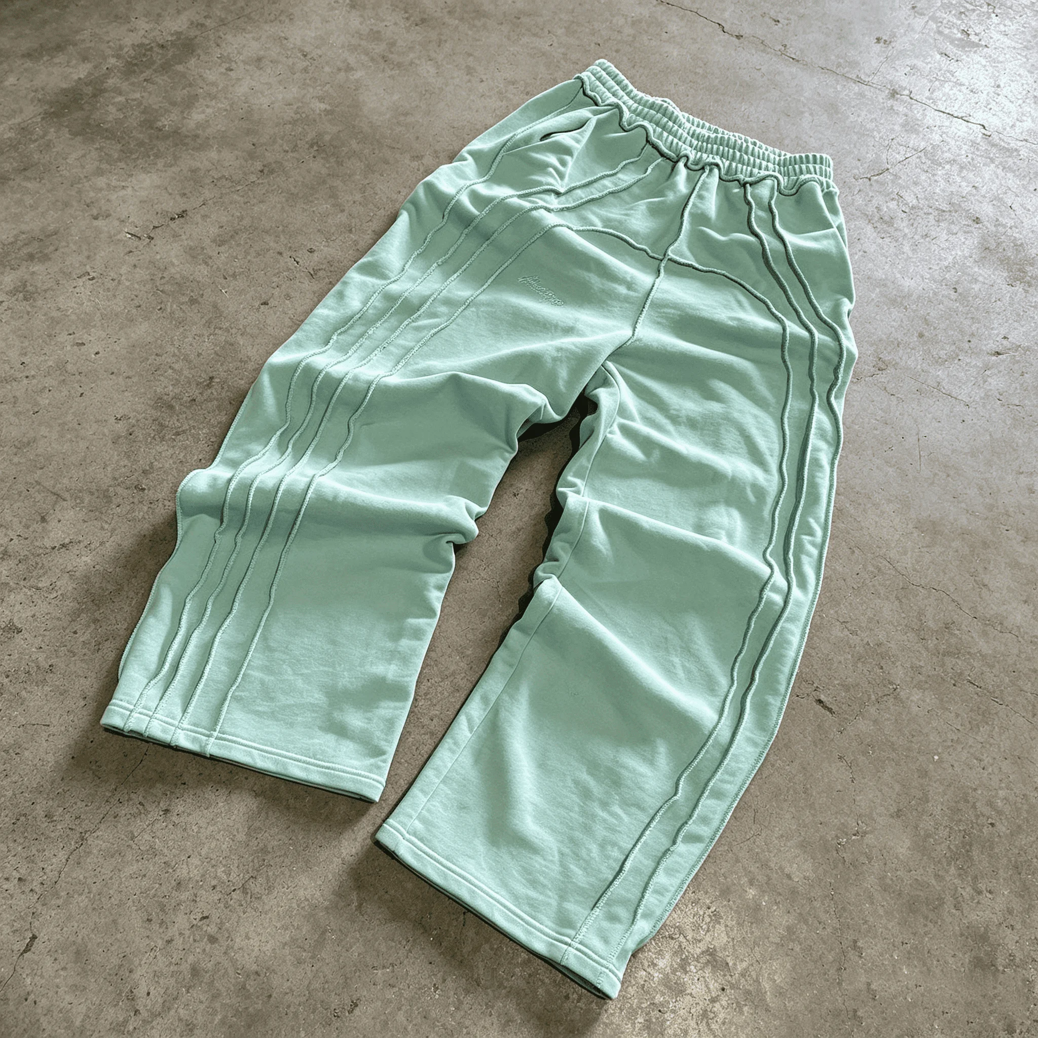 OEM ODM French Terry Cotton Double Waist Sweat Pants Spliced Streetwear Wide Leg Custom Acid Wash Sweatpants Manufacturer