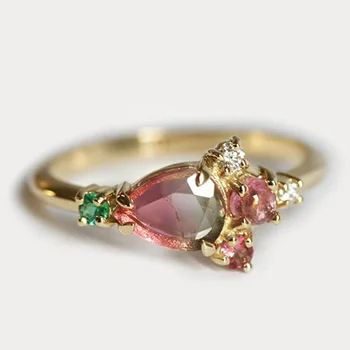 Unique Green pink Engagement Ring Watermelon Tourmaline Ring