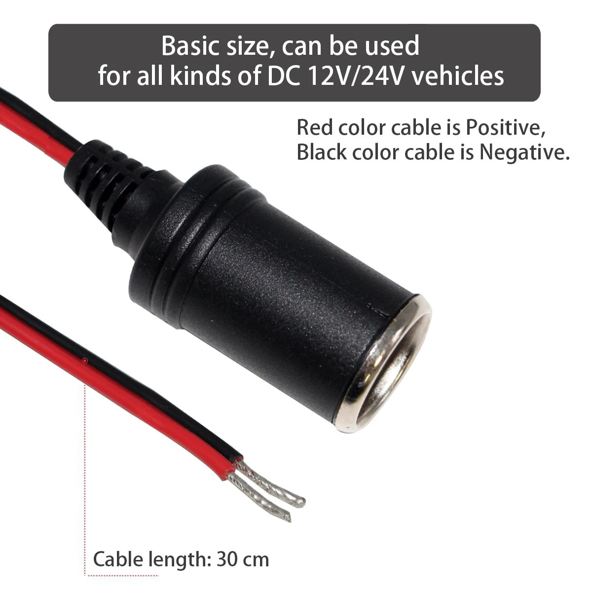 cigarette lighter positive negative terminals 10A Red Head Car Plug Wire with Switch - Car Cigar Extension Cable, Auto Cigarette Lighter and insert a new one Heavy Duty 12V/24V Car Cigarette